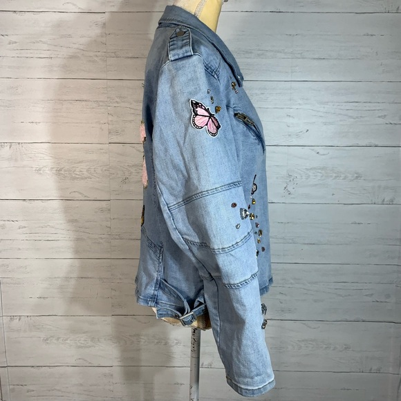 Light Blue Denim Jacket with Sequin Butterfly Back - Picture 7 of 10